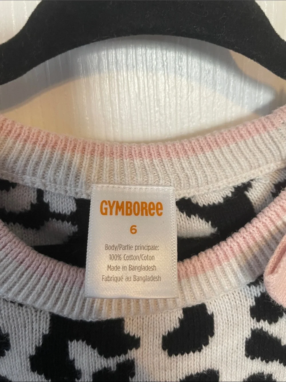 Gymboree Black and Cream Leopard Crewneck Sweater with Pink Trim